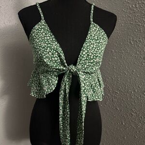 Forever 21 Leafy Green Tie-Front Crop Top